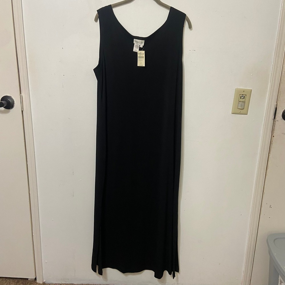 NWT Coldwater Creek Black‎ Solid Sleeveless Maxi Dress Size Large Slip Sheath